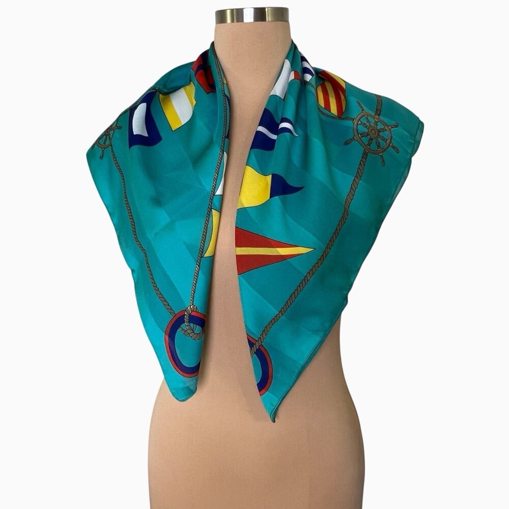 Vintage Neck Scarf Nautical Signal Flags Blue Sailing 30x30 Coastal Chic Seaport